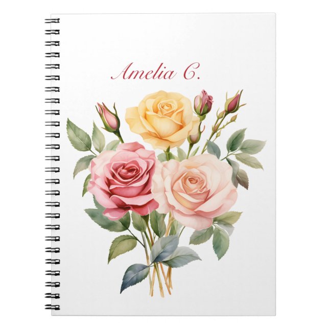 Elégante aquarelle Rose Bouquet Carnet blanc (Devant)