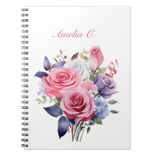 Elégante aquarelle Rose Bouquet Carnet blanc
