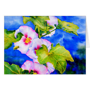 Elégante aquarelle rose fleurs florales Hollyhocks