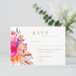 Elégante Aquarelle rose Floral Mariage RSVP Repas
