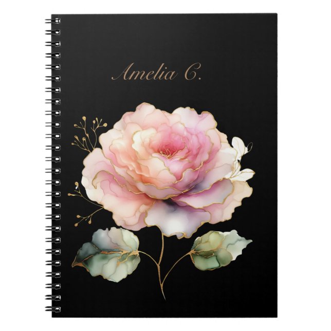 Elégante aquarelle rose rose Carnet noir (Devant)