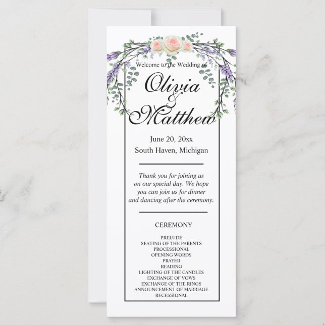 Elégante aquarelle rose roses lavande verdure (Devant)