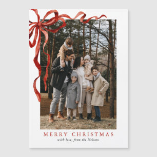 Elégante aquarelle rouge Bow carte magnétique de N