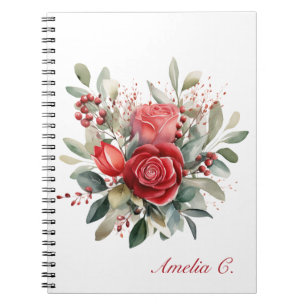 Elégante aquarelle Rouge Rose Bouquet Carnet blanc