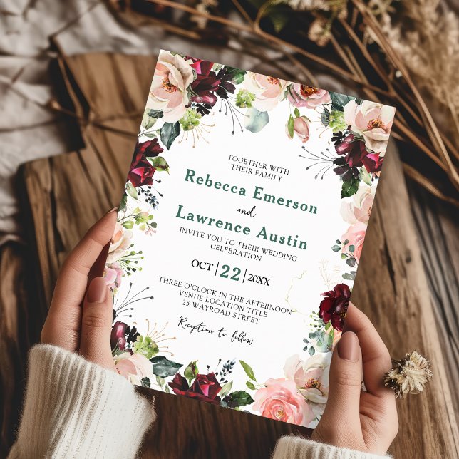 Elégante aquarelle rouge vif faire-part de mariage (Créateur téléchargé)