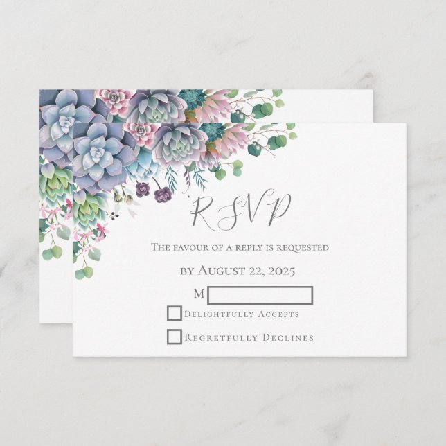 Elégante aquarelle Succulente Verdure Mariage RSVP (Devant / Derrière)