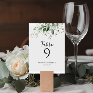 Elégante aquarelle verdure mariage numéro de table