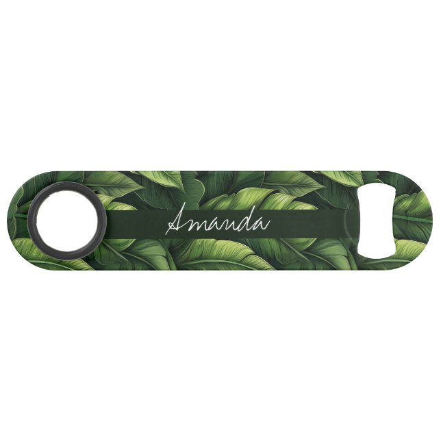 Elégante aquarelle verte Banane feuille avec nom (Devant (Horizontal))