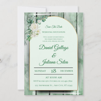 Elégante aquarelle verte Faire-part de mariage flo