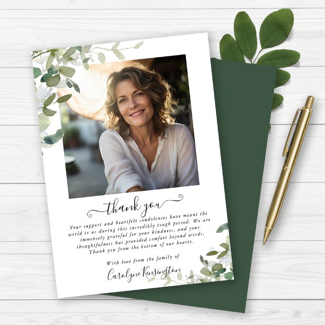 Elégante aquarelle verte Merci funéraire (Elegant Watercolor Greenery Funeral Thank You)