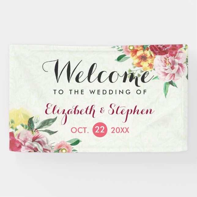 Elégante aquarelle Vintage bannière Mariage floral (Horizontal)