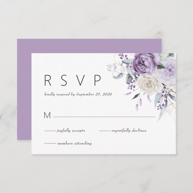 Elégante aquarelle violet mariage floral RSVP (Devant / Derrière)