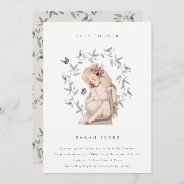 Élégante attenante Invitation de Baby shower de ma (Devant / Derrière)