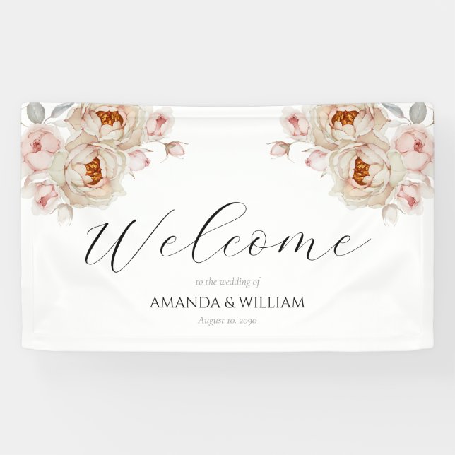 Élégante bannière de bienvenue du Mariage Floral (Horizontal)