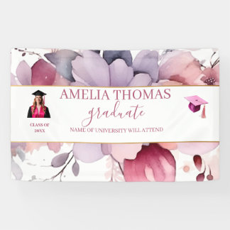 Élégante bannière de graduation florale rose