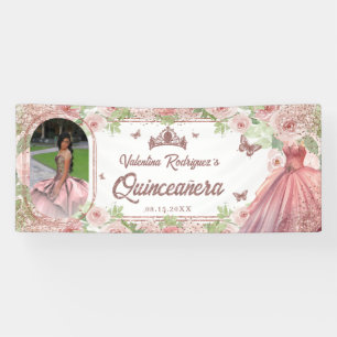 Élégante bannière Quinceanera d'anniversaire rose 