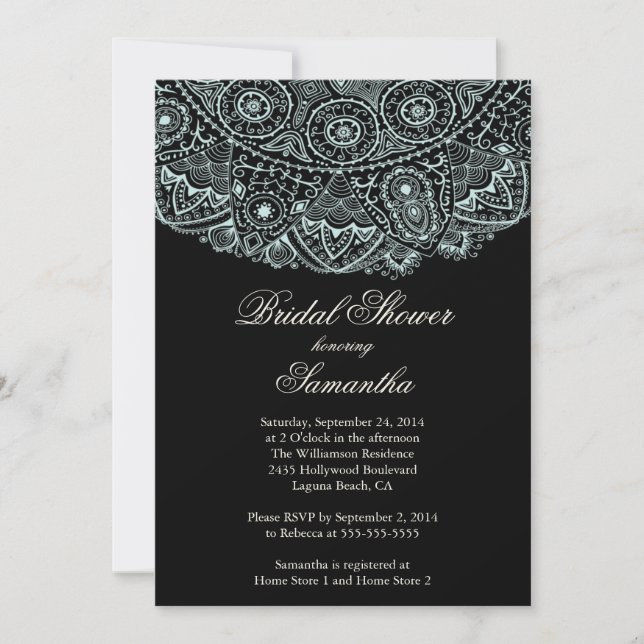 Elégante Black Blue Lace Bridal Shower Invitation (Devant)