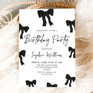 Elégante Black Bow Anniversaire Fête Invitation