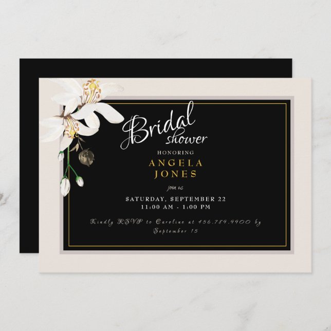 Elégante Black & Cream Bridal Shower Invitation (Devant / Derrière)