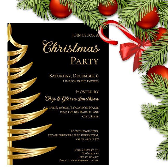 Elégante Black & Gold Christmas Party Invitation (Créateur téléchargé)