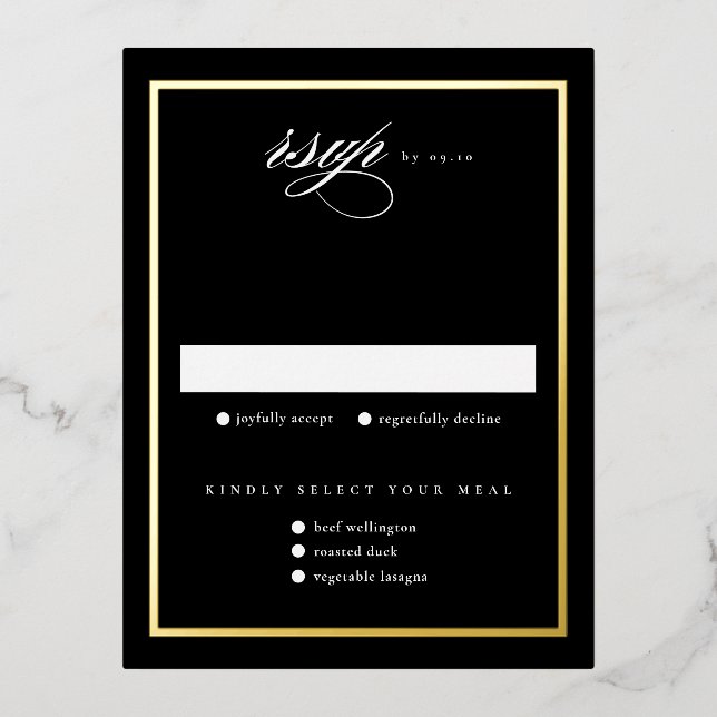 Elégante Black Gold Foil Mariage Cartes RSVP (Recto)