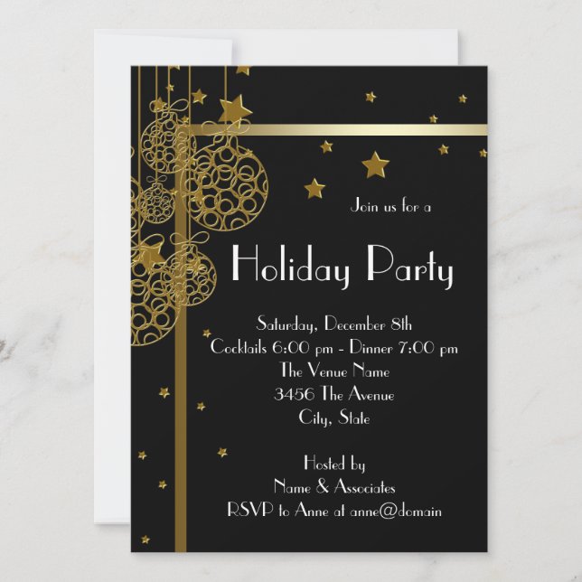 Elégante Black Gold Noël Party Invitations (Devant)