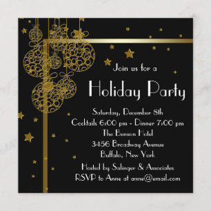 Elégante Black Gold Noël Party Invitations