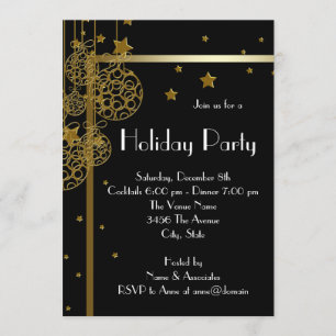 Elégante Black Gold Noël Party Invitations