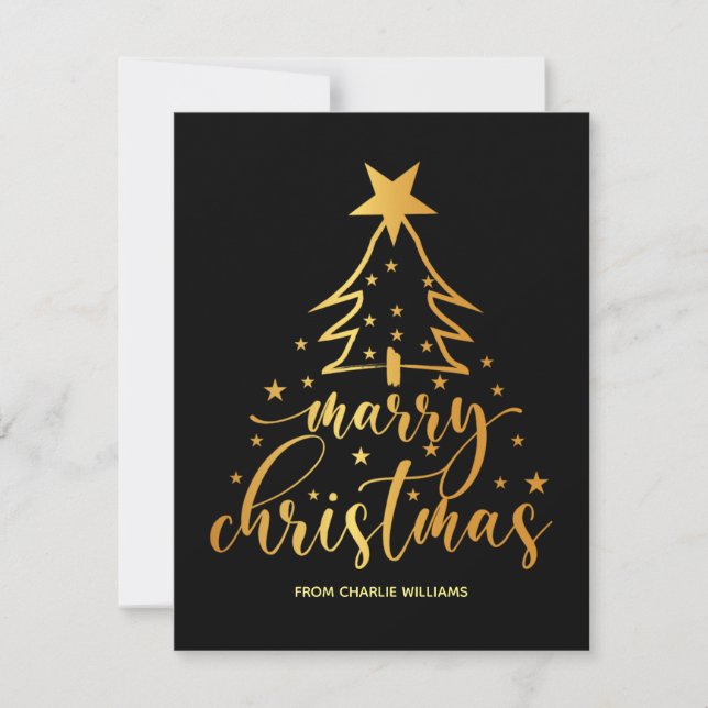 Elégante Black Gold Typographie Carte de Noël (Devant)