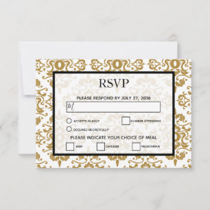 Elégante Black Gold Vintage Wedding Cartes RSVP