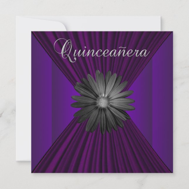 Elégante Black Purple Daisy Quinceanera Invitation (Devant)