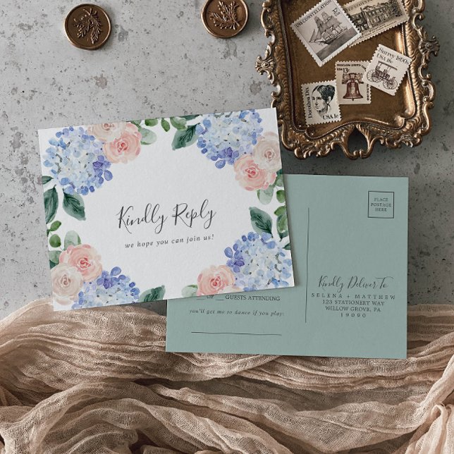 Elégante Blue Hydrangea Song Demande Carte Postale (Créateur téléchargé)