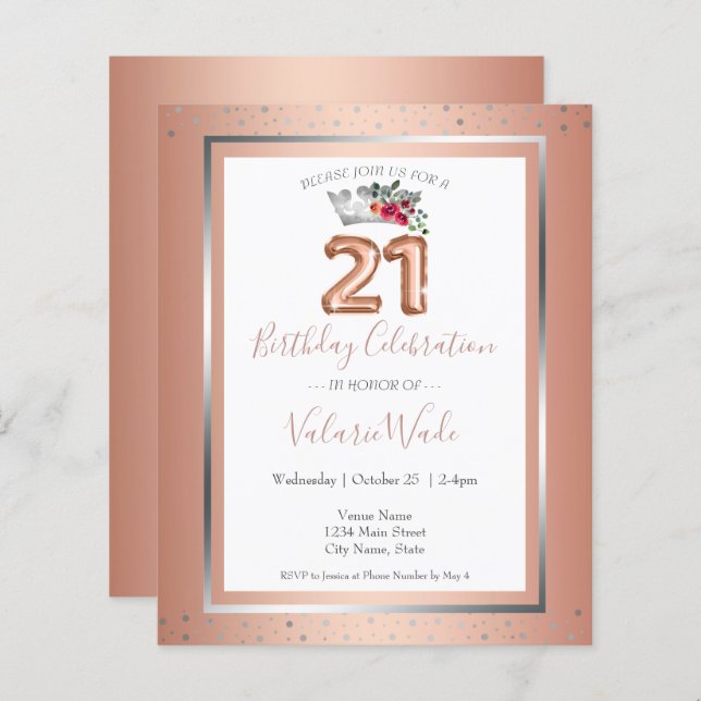 Élégante Blush Pink 21e fête d'anniversaire (Devant / Derrière)