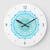 Élégante Bohème Turquoise Mandala Grande Horloge