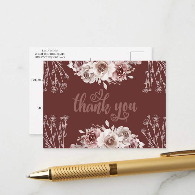 Elégante Bourgogne Agate Foil Invitation Carte pos (Devant/Arrière en situation)