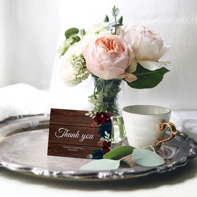 Elégante Bourgogne et Carte de remerciements bleu  (Créateur téléchargé)