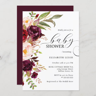 Elégante Bourgogne Floral Baby shower Invitation