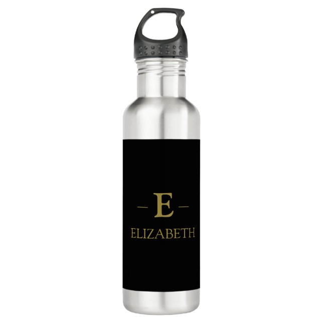 Elégante bouteille d'eau noire avec Monogramme d'o (Devant)