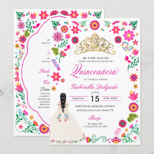 Elégante Broderie Otomi Quinceañera Invitation