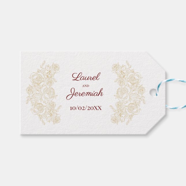 Élégante Burgundy & Golden Rose, étiquette cadeau (Devant (Horizontal))