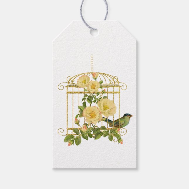 Élégante cage à oiseaux avec étiquette cadeau Rose (Devant)