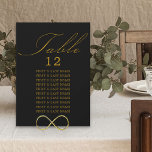 Élégante calligraphie Black Gold Table Carte de si<br><div class="desc">Carte de siège mariage noir et or avec calligraphie élégante et typographie modifiable. Un design minimaliste simple et moderne qui s'adapte à vos couleurs mariages. Le tableau est écrit en écriture manuscrite et le modèle est prêt à modifier le numéro de table et votre liste de sièges d'invités.</div>