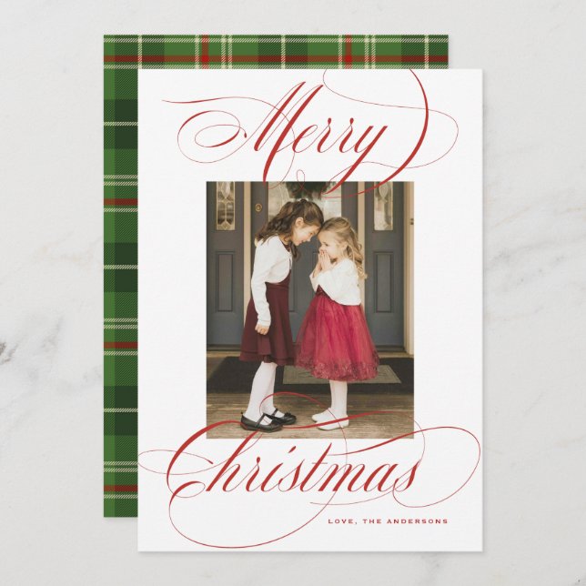 Élégante calligraphie Carte photo de Noël (Devant / Derrière)
