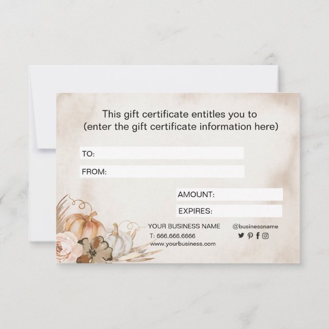 Élégante calligraphie Chute Citrouille floral (Dos)