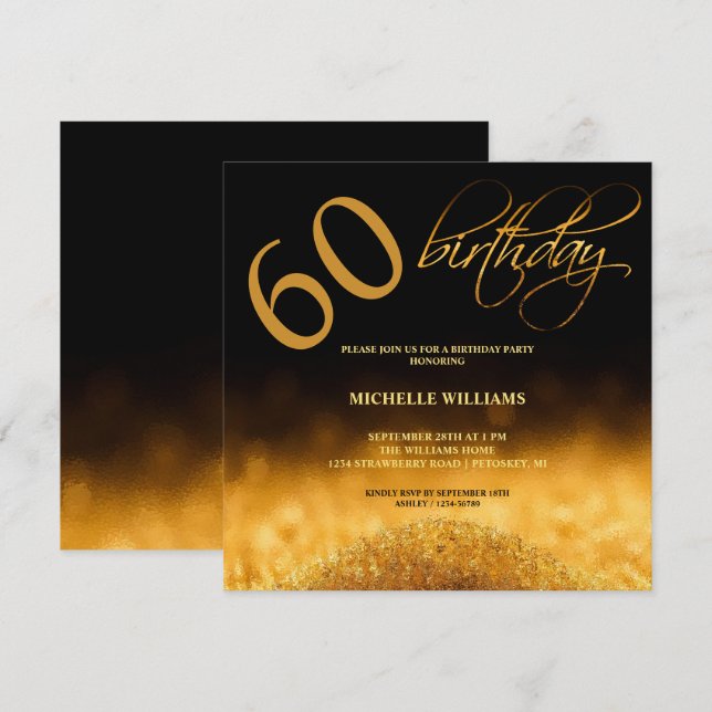 Élégante calligraphie dorée pailletée Anniversaire (Devant / Derrière)