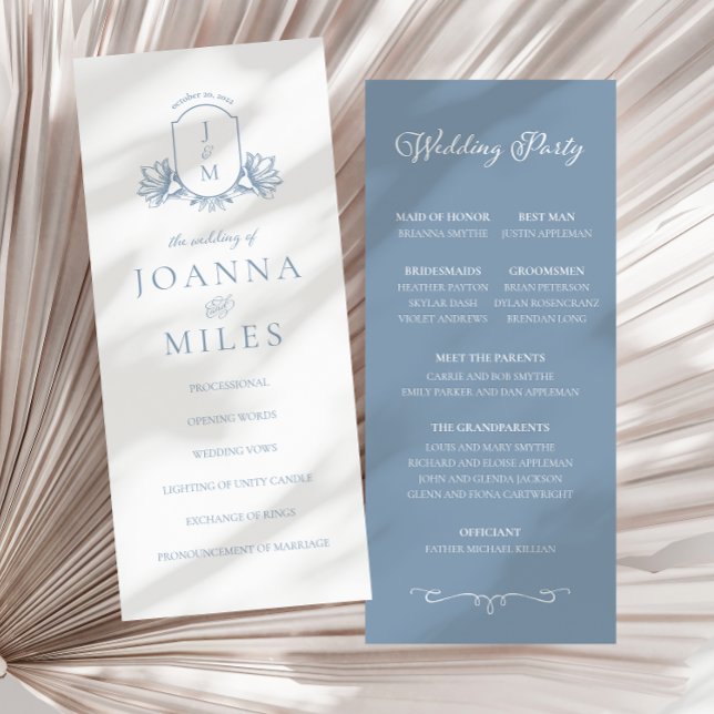 Élégante calligraphie Dusty Blue Crest Programme (Créateur téléchargé)