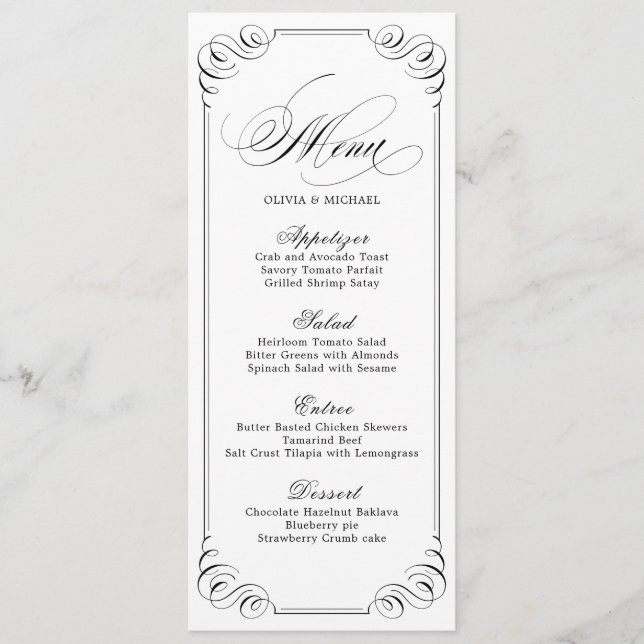 Elégante calligraphie florissante menu de mariage  (Devant)