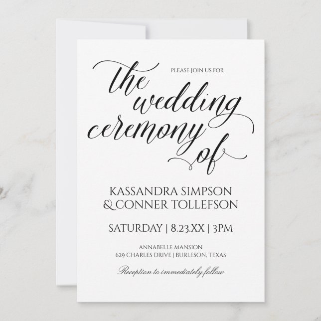 Élégante calligraphie Mariage Invitations | Noir (Devant)