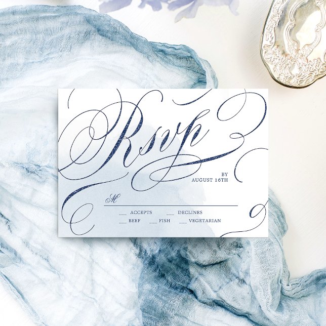 Elégante calligraphie marine mariage vintage RSVP (Elegant navy calligraphy vintage wedding RSVP)