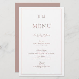 Élégante calligraphie Monogramme rose Menu Mariage